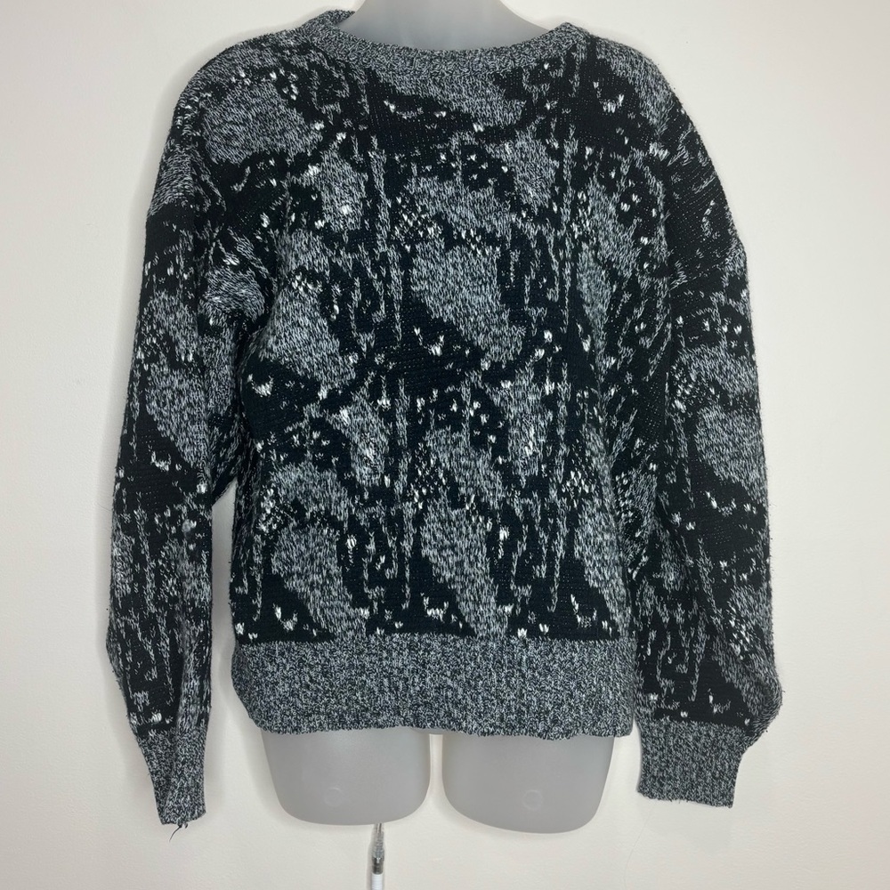 Vintage Y2K retro Black Grey Funky Print Crewneck pullover sweater size medium
